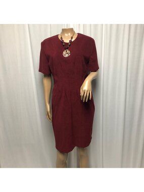 Miss Dorby Dress Womens Size 14P Maroon Washable Sheath Office Party Comfy NEW